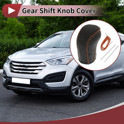1 Pc Gear Shift Knob Cover for Hyundai Tucson (2015–2018) Black Brown Faux Leather