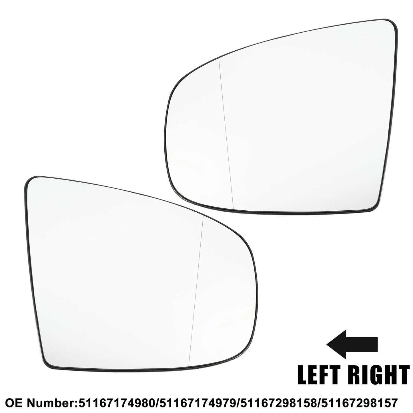 1 Pair Mirror Glass for BMW X5 X6 (2007–2013) No. 51167174980/51167174979