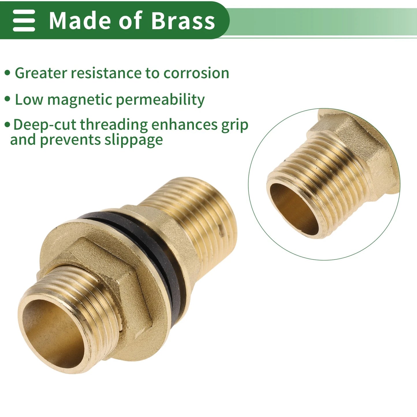 Brass Pipe Fittings 1/2" Male Double External Thread Connector Set of 2