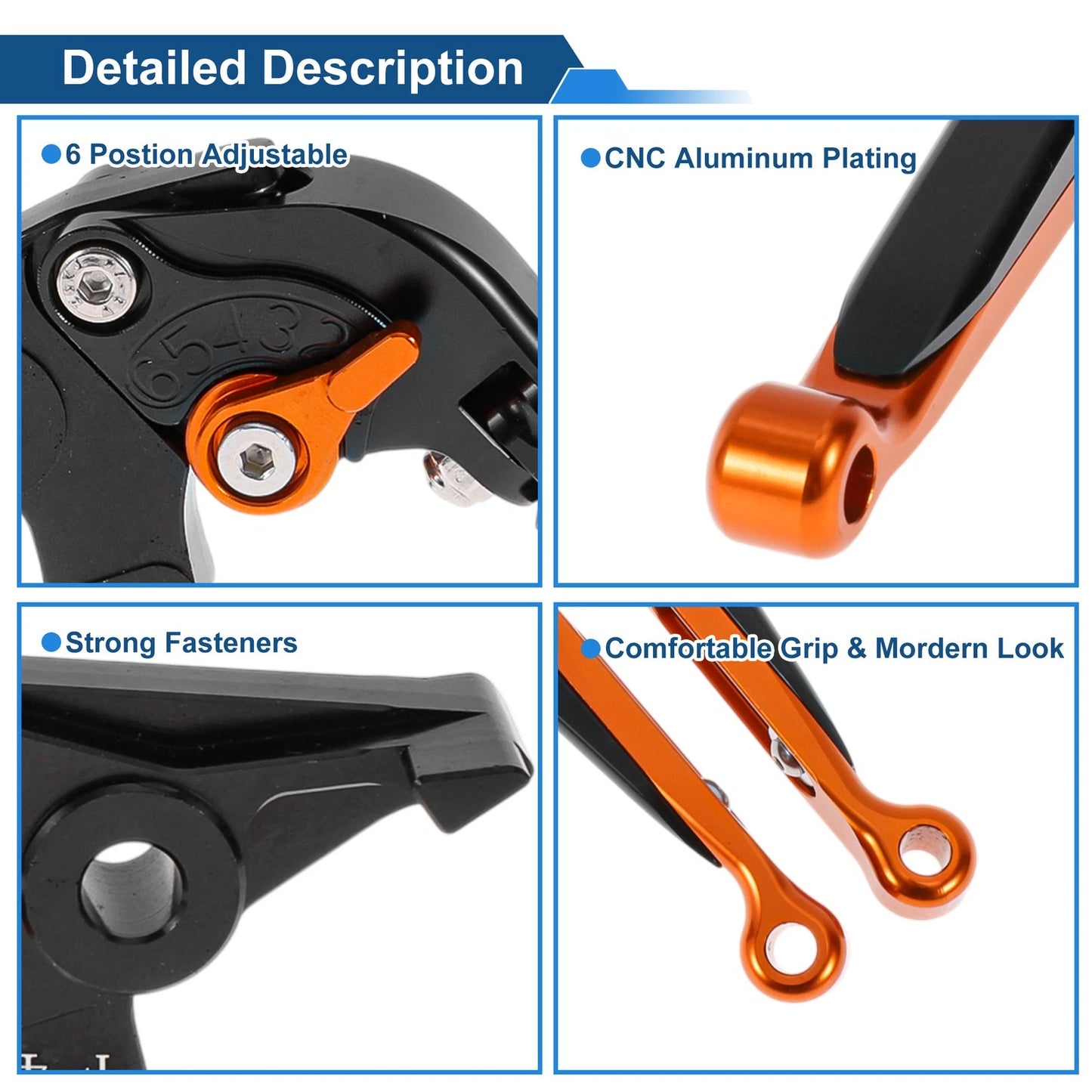 Adjustable Brake Clutch Lever for Kawasaki Ninja 650R (2006–2018) Black Orange