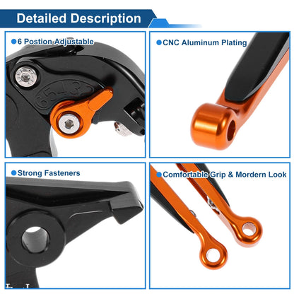 Adjustable Brake Clutch Lever for Kawasaki Ninja 650R (2006–2018) Black Orange