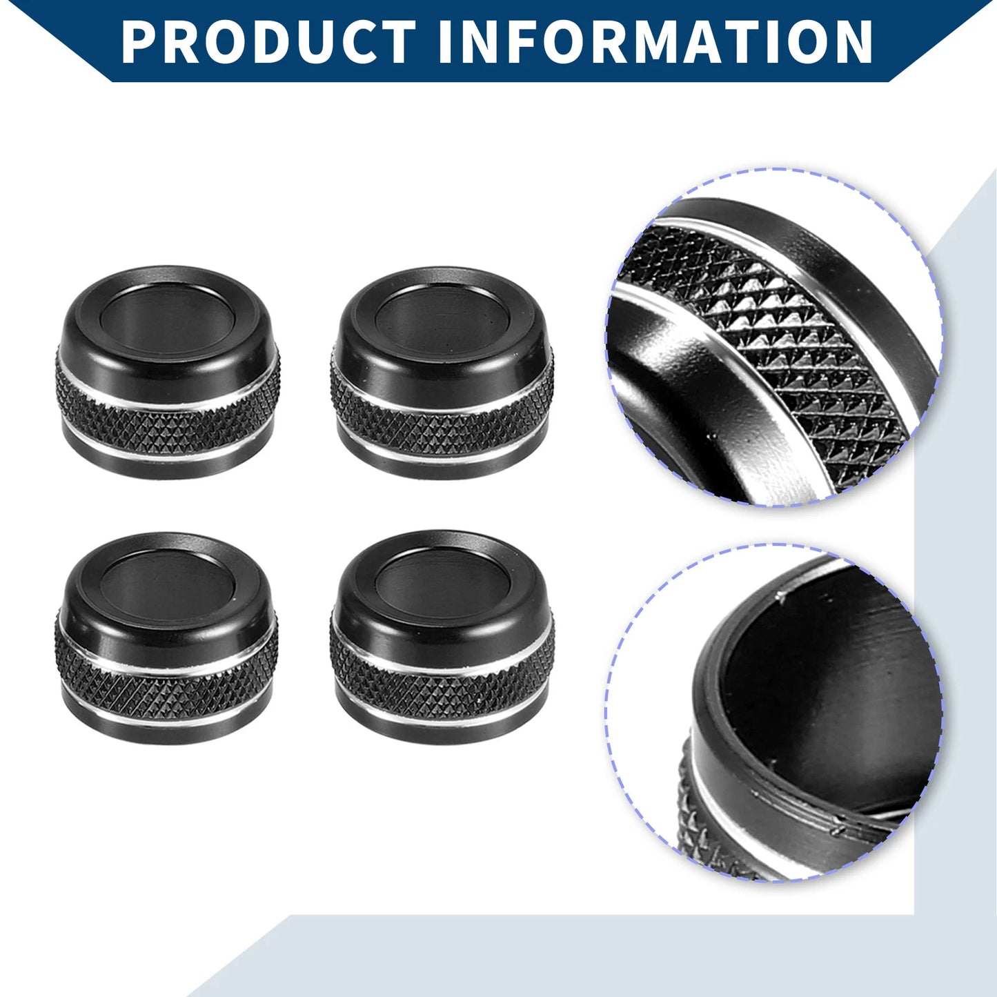 Set of 4 AC Vent Adjust Switch Knob Cover Rings for Ford Bronco Sport (2021–2023) Black