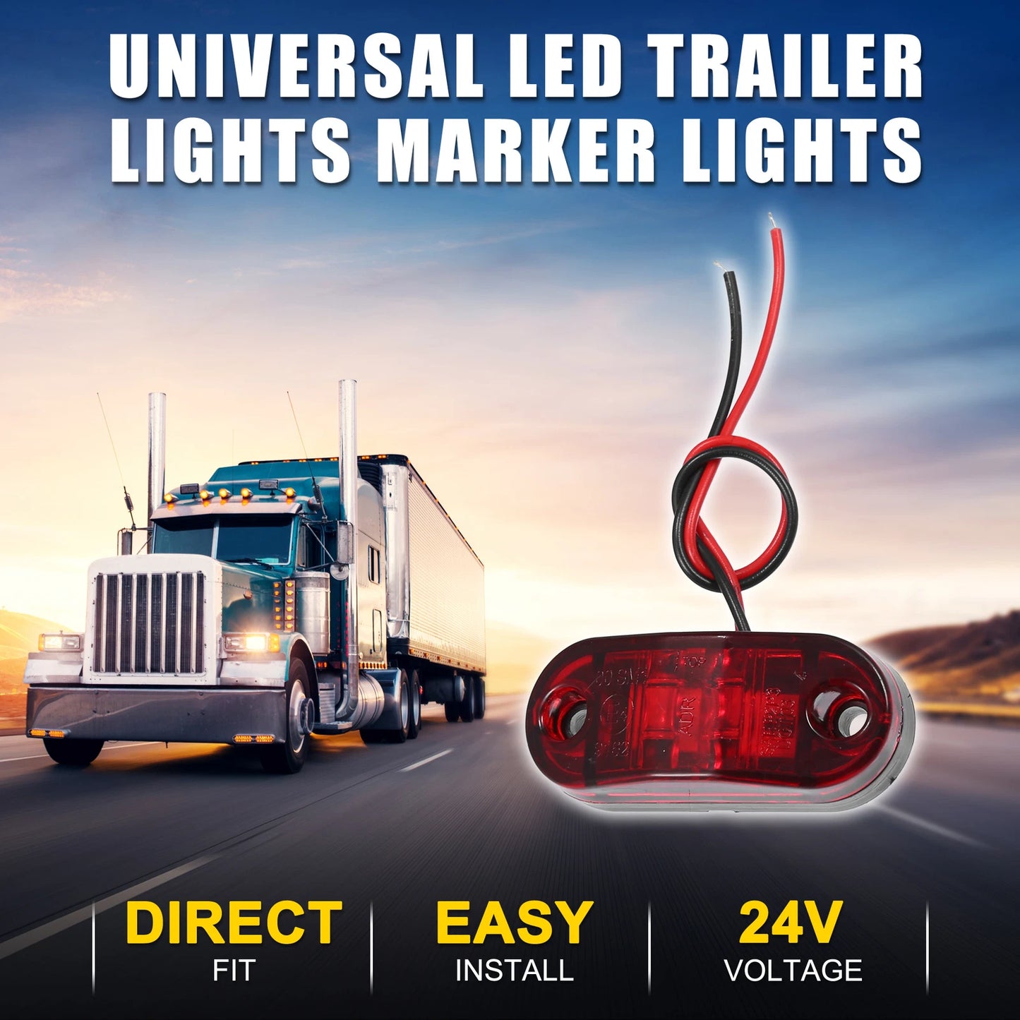 10X LED Trailer Marker Lights for Truck (24V, Waterproof, Red)