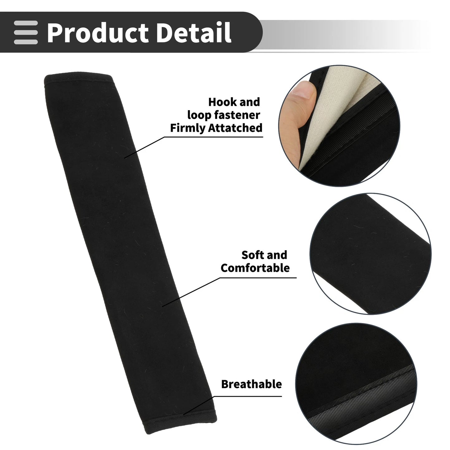 Set of 2 Black Suede Seat Belt Cover Pads for Universal Fit