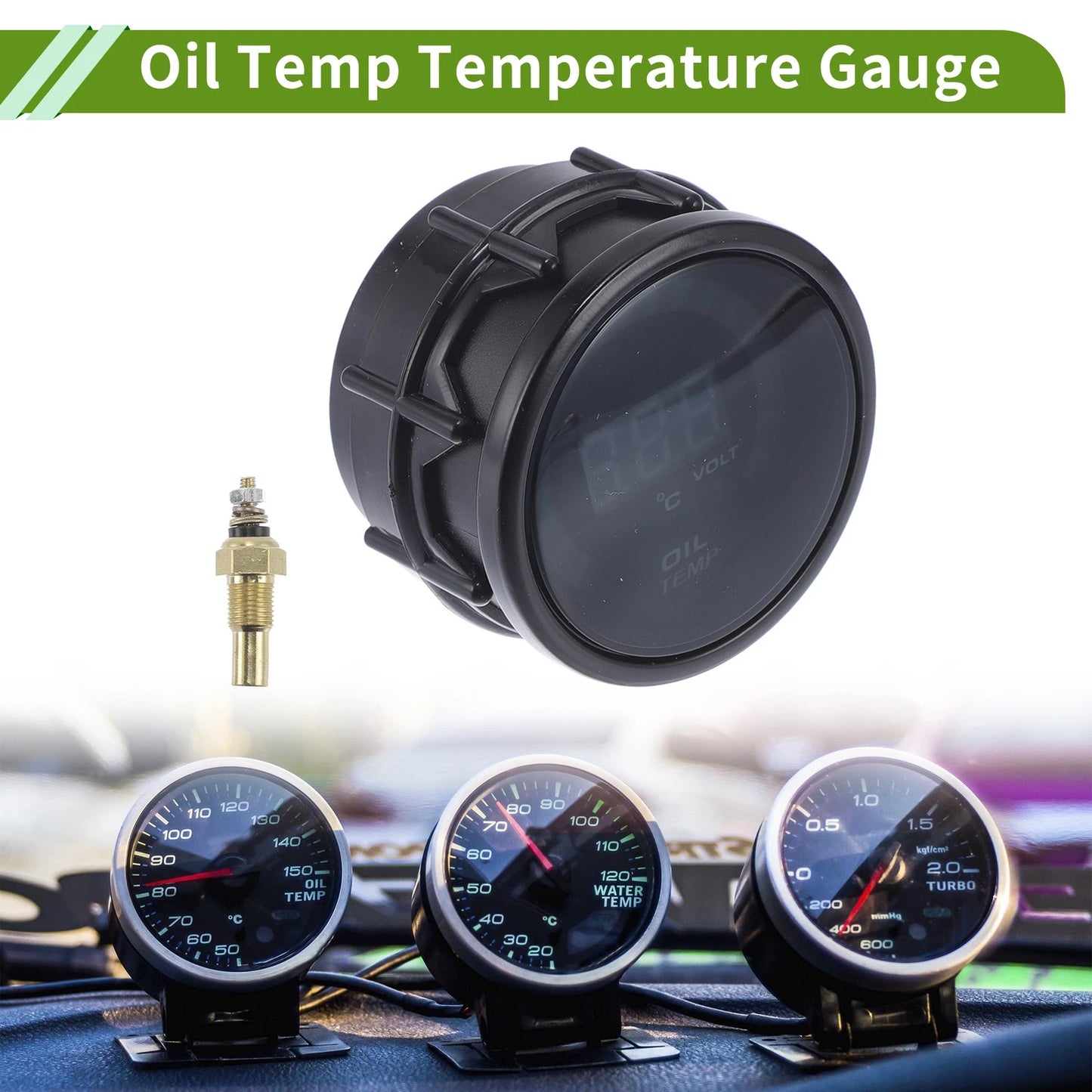 2" Oil Temp Gauge Meter Kit for Universal Vehicles (Digital, Blue LED)