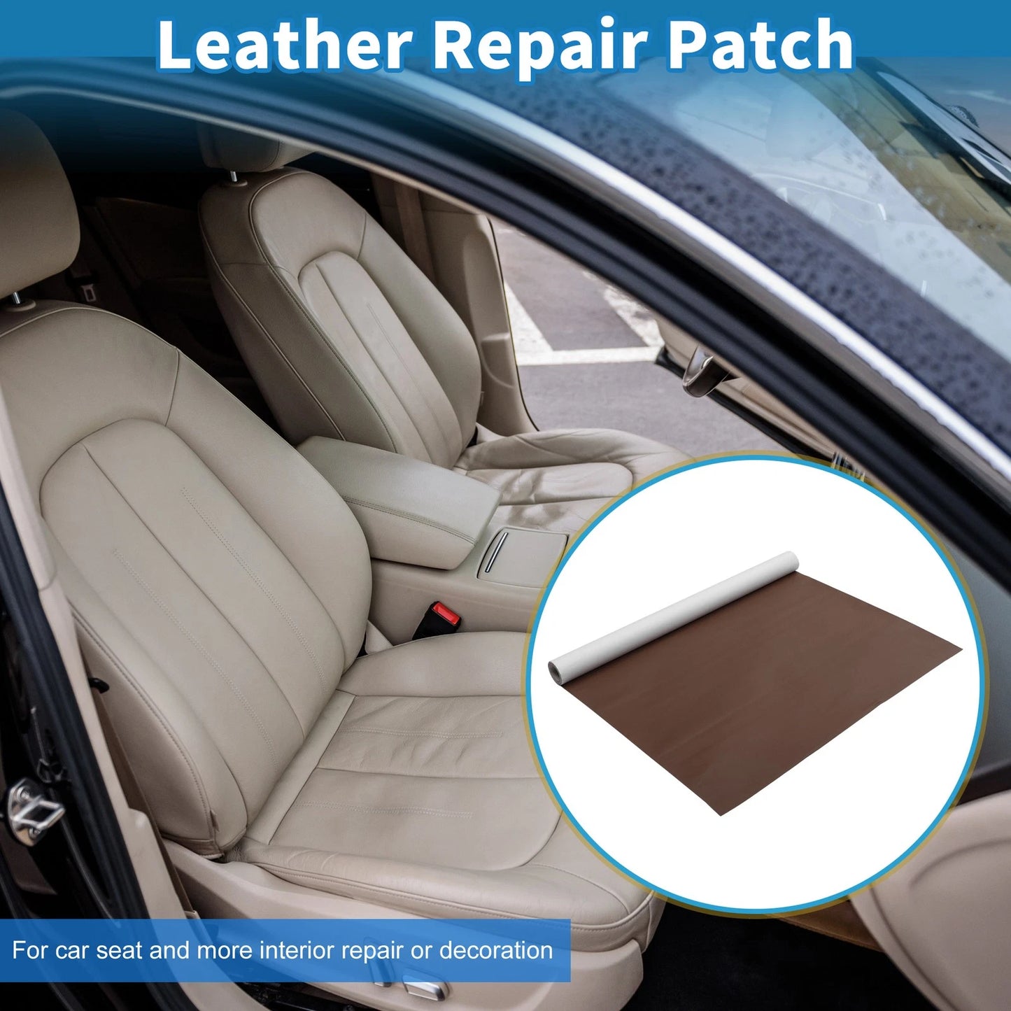 Self Adhesive Leather Repair Patch for Car Seat Sofa (19.6"x53.9", Light Brown)