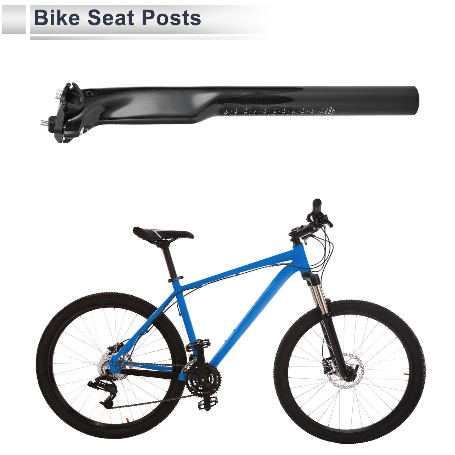 Bike Seat Post 31.6mm x 350mm for Light Saddle (Gloss Black Carbon Fiber)