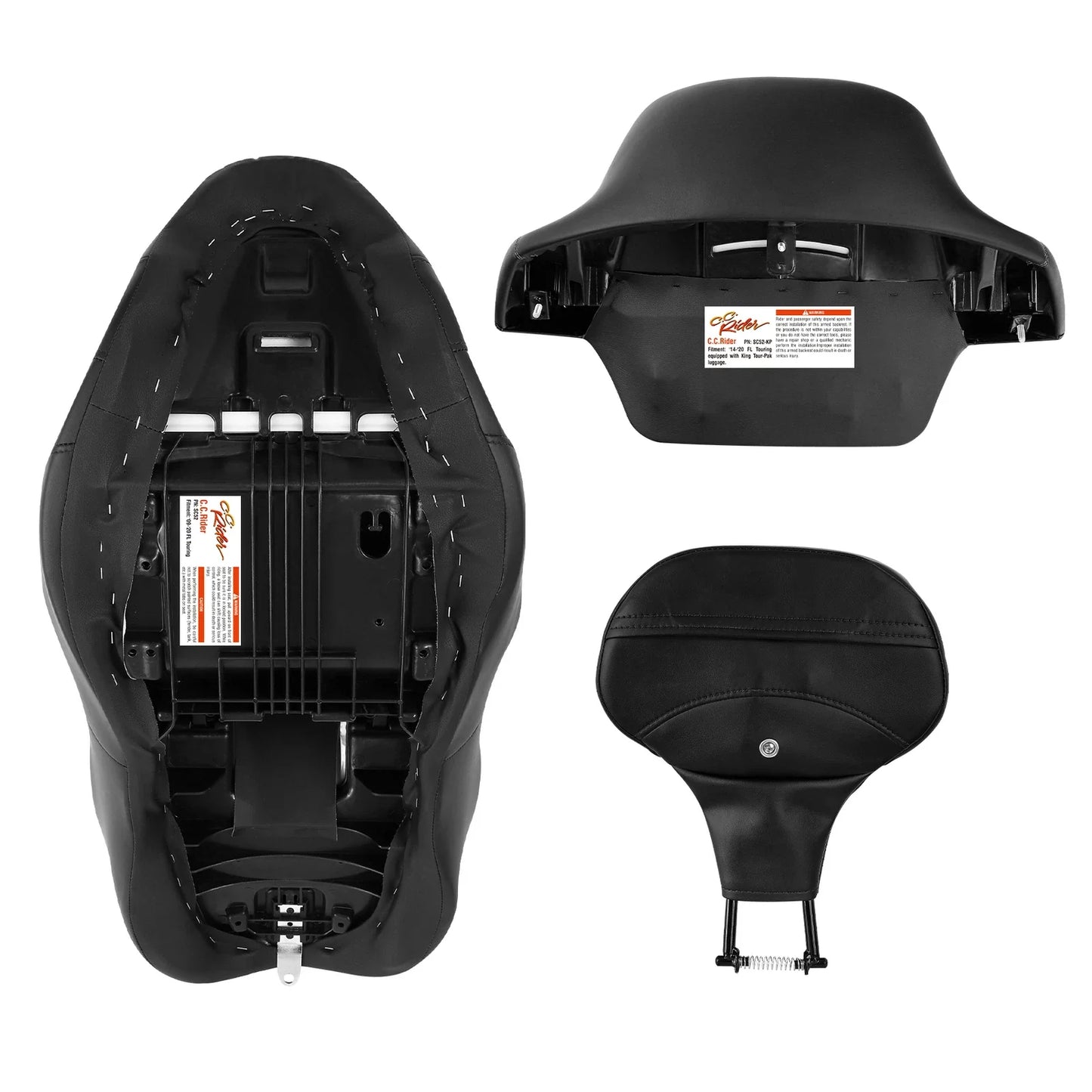 Black Rider Passenger Seat & Backrest for Harley Touring Street Glide (14-23)