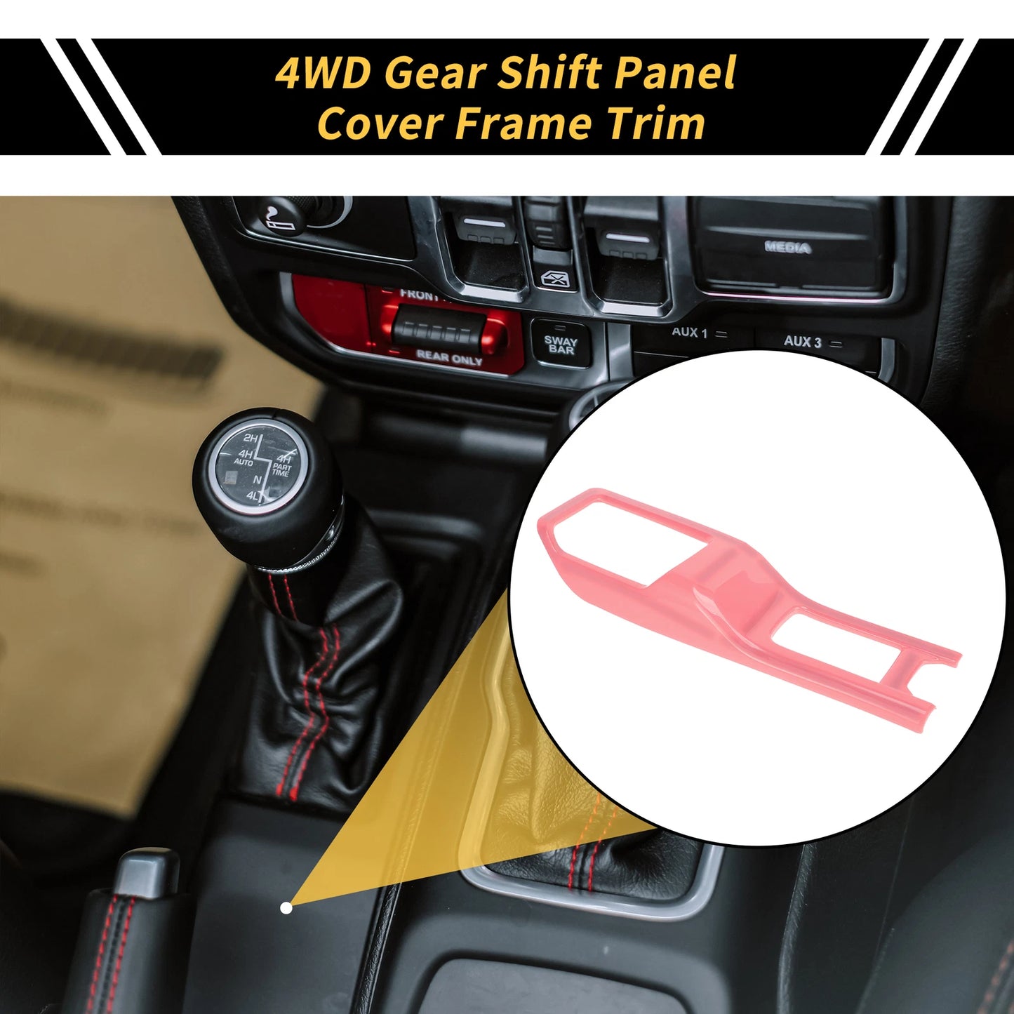 4WD Gear Shift Panel Cover Trim for Jeep Wrangler JL JLU (2018–2024) Pink