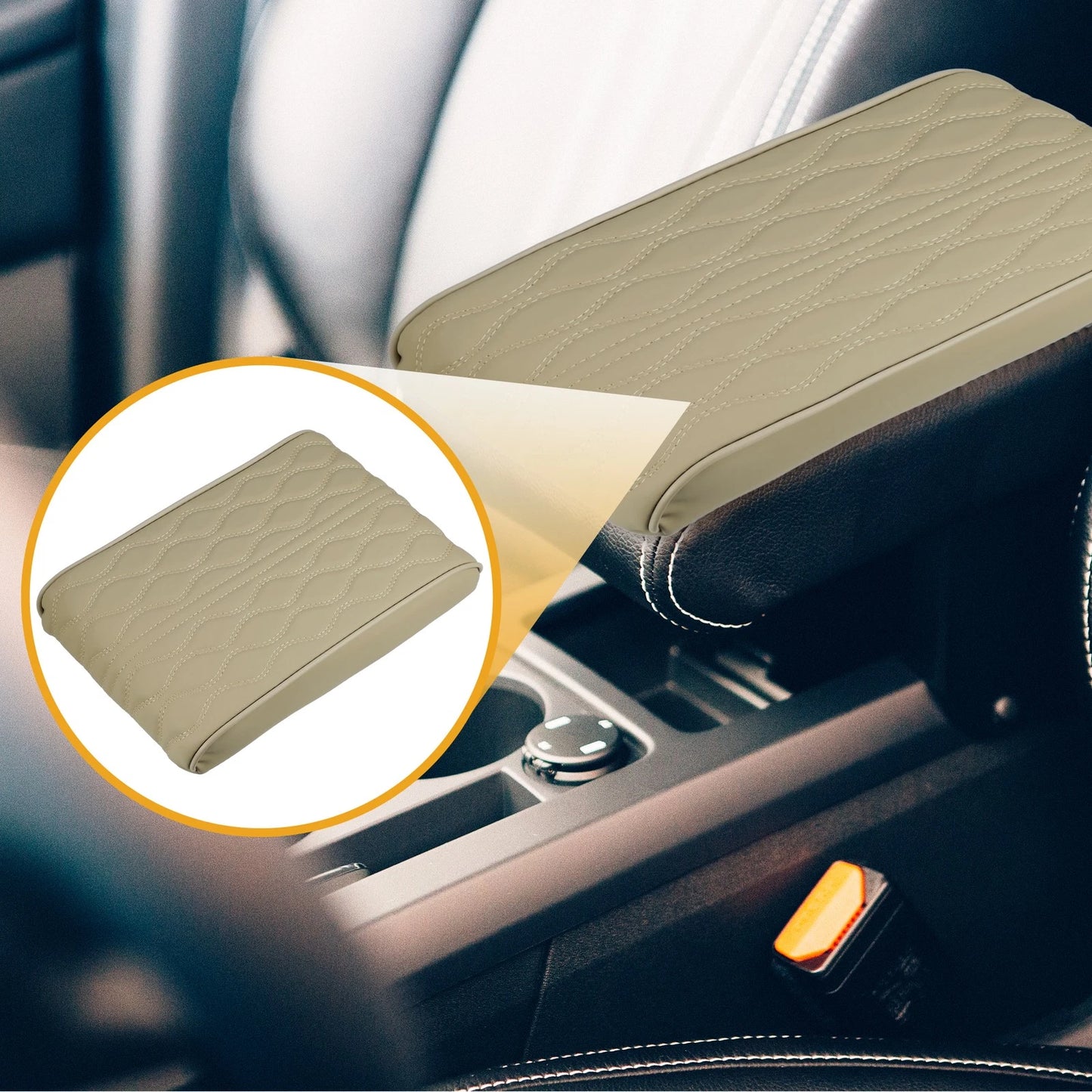 Universal Car Armrest Booster Pad 12.20"x8.27"x1.97" Beige Wavy Pattern