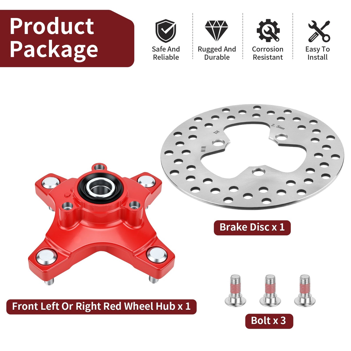 Red Wheel Hub with Brake Disc for Honda Sportrax 400 (2002–2008)