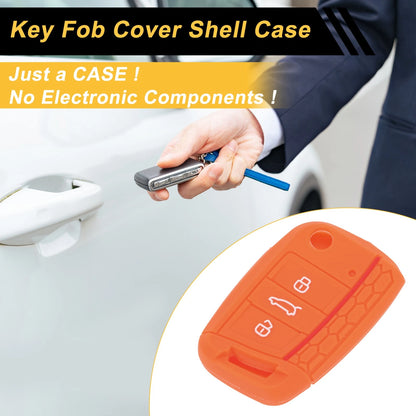 Silicone Car Key Case for VW Golf 7 (2013–2020) - 3 Buttons, Orange Red