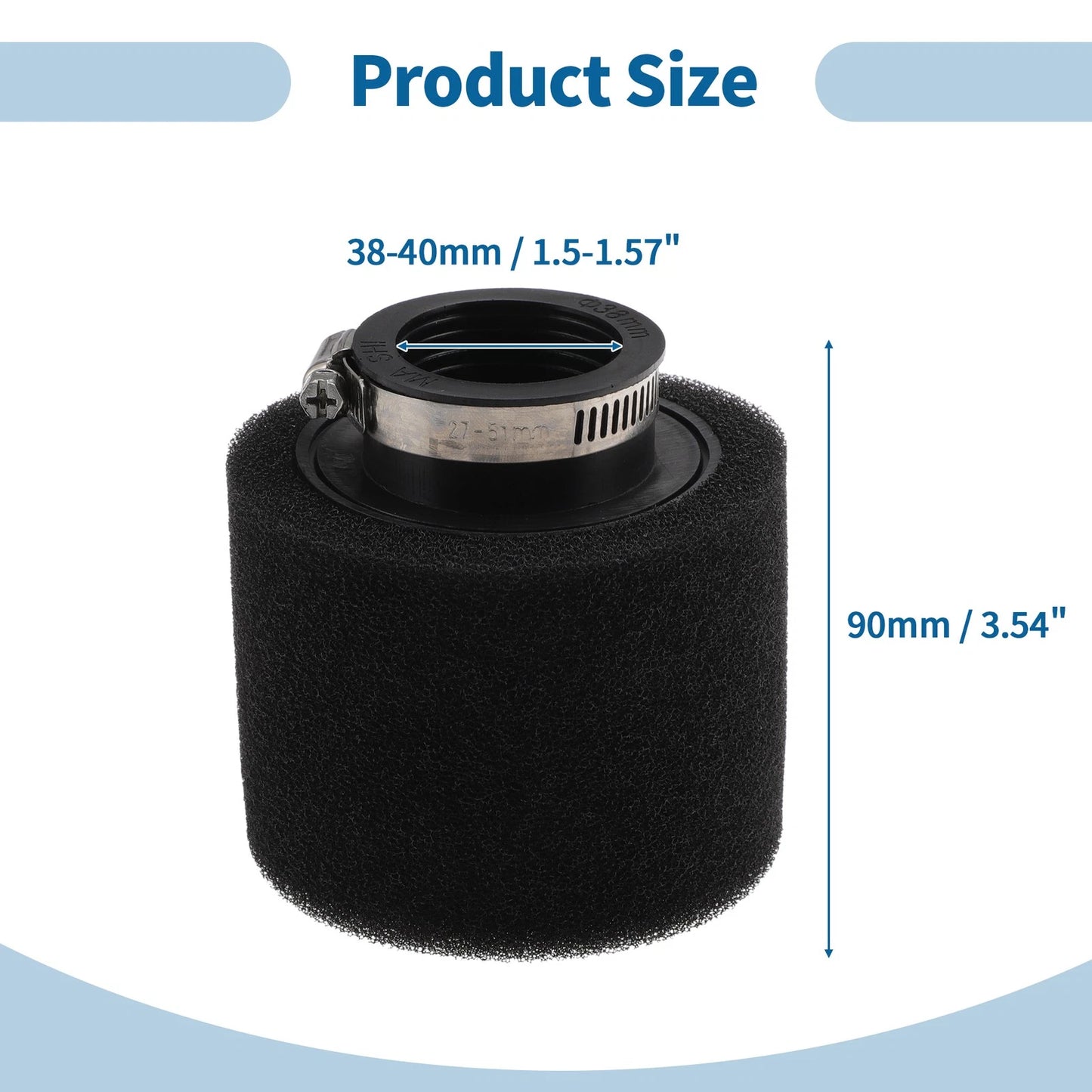 Set of 1 Motorcycle Air Filter Universal 38-40 mm Rubber Foam Black