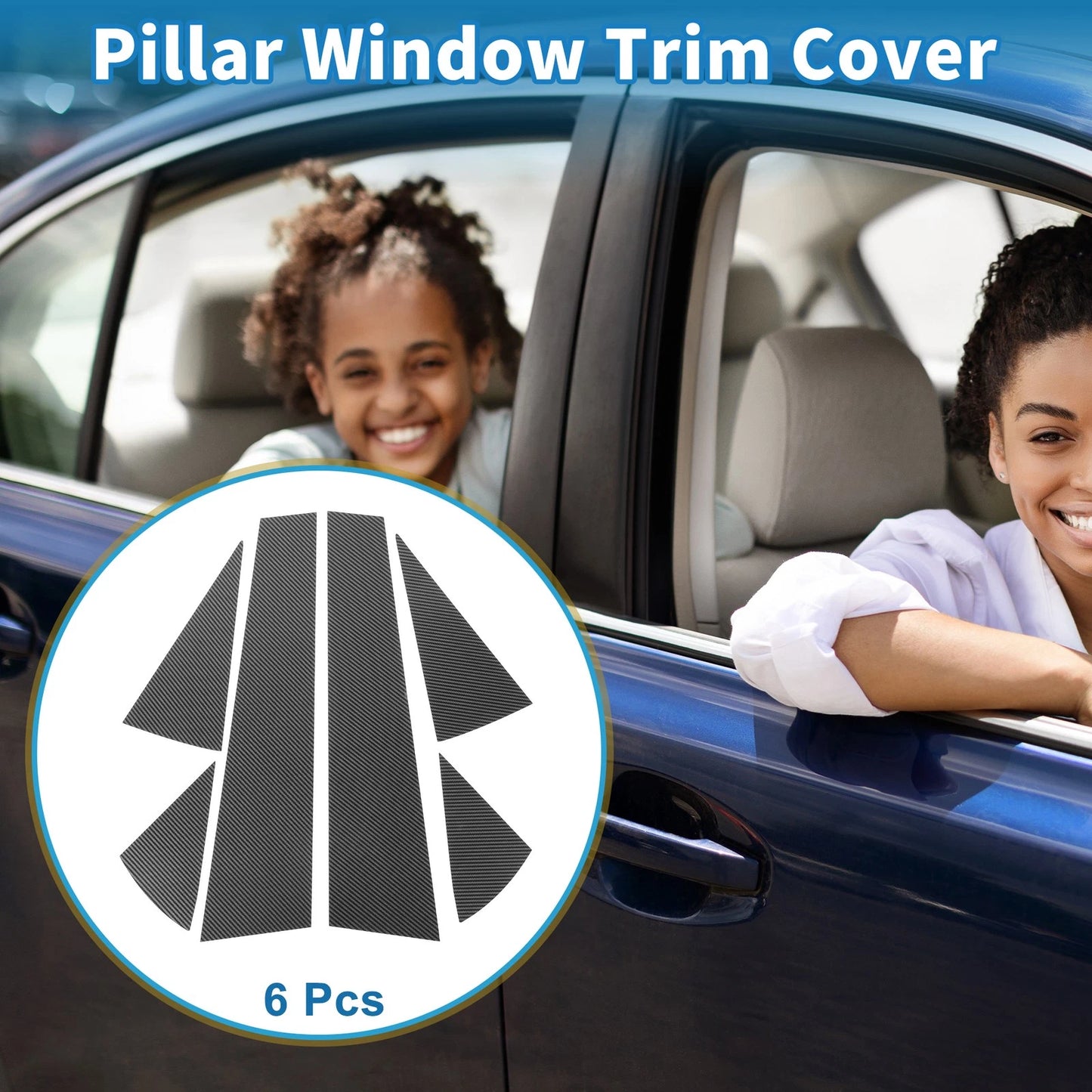 Set of 6 Door Pillar Window Trim for VW Polo MK5 (2011–2018) Carbon Fiber