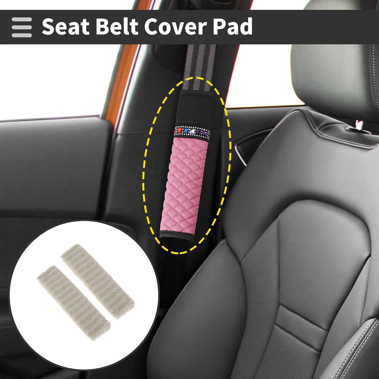 Set of 2 Beige Seat Belt Cover Pads for Universal Fit (26cm)