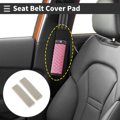 Set of 2 Beige Seat Belt Cover Pads for Universal Fit (26cm)