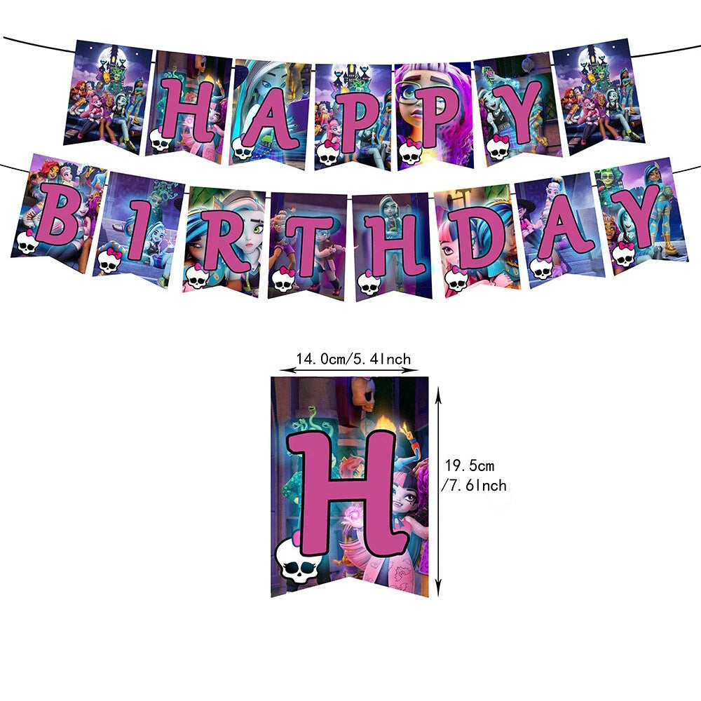 30pcs Monster High Party Supplies - Banner, Cake Toppers, Balloons
