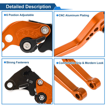 6-Speed Adjustable Brake Clutch Levers for Kawasaki EX250 (2008–2012) Orange
