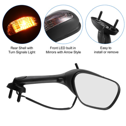Pair Rearview Side Mirrors with LED Turn Signal for Motorcycle