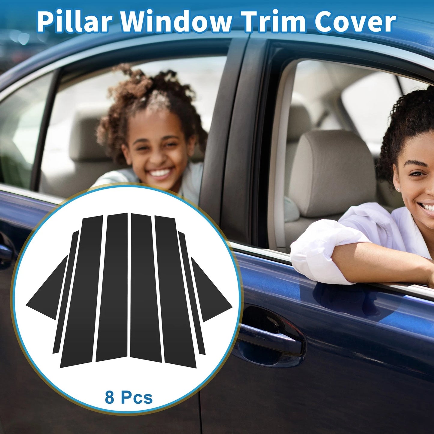 Set of 8 Door Pillar Window Trim for VW Polo (2019–2023) Black