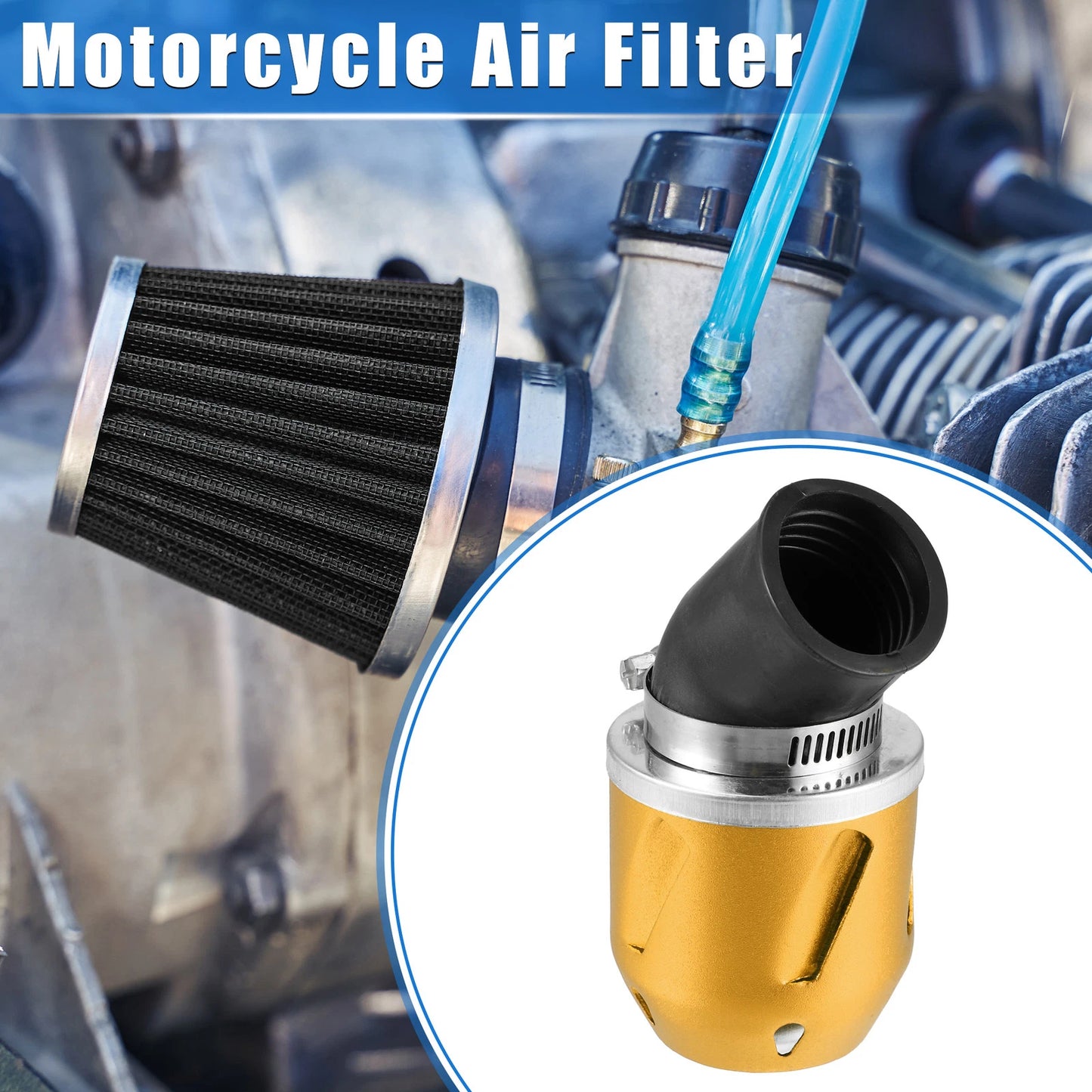 Air Filter for Universal Motorbike (35mm ID, 90x60mm) Aluminum Alloy Gold Tone