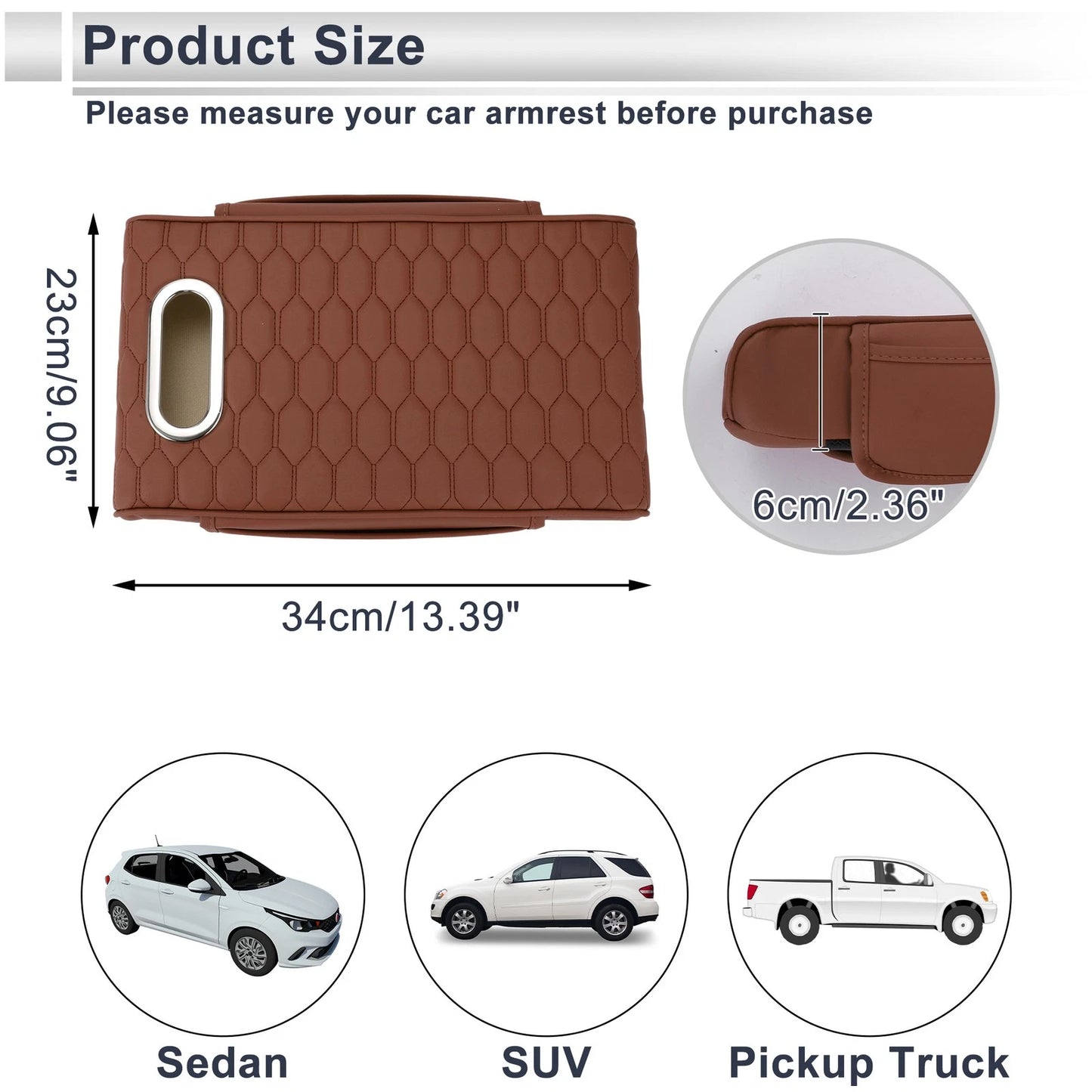 Center Console Cover for Car (13.39"x9.06"x2.36", Light Brown)