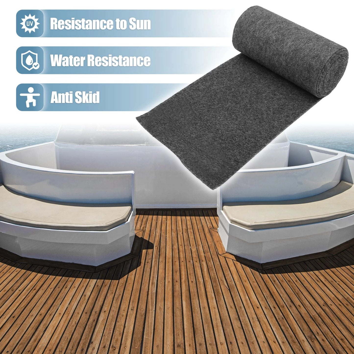 Boat Carpet Pad Decking Sheet Mat for Boat Trailers (157"x11"x0.24") Dark Gray