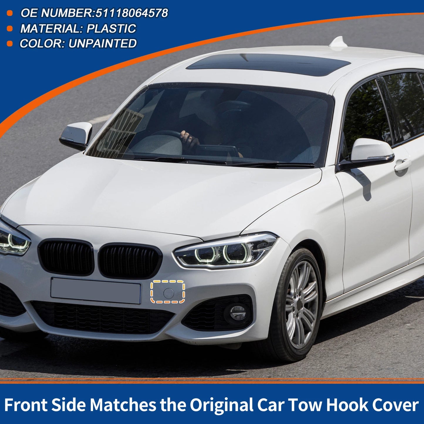 Tow Hook Cover for BMW 1 Series F20 (2012–2019) No. 51118064578 Unpainted