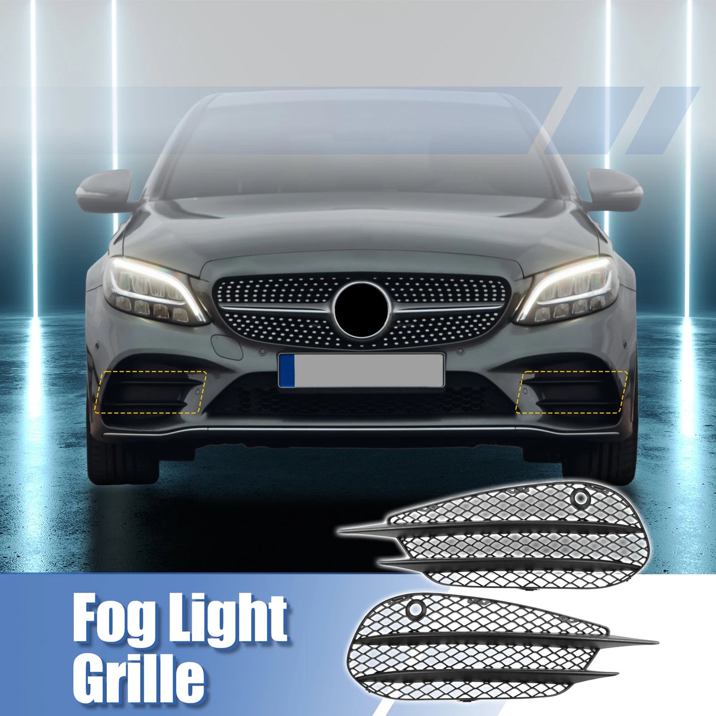 Pair Fog Light Grille Cover Trim 2058852523 for Mercedes-Benz
