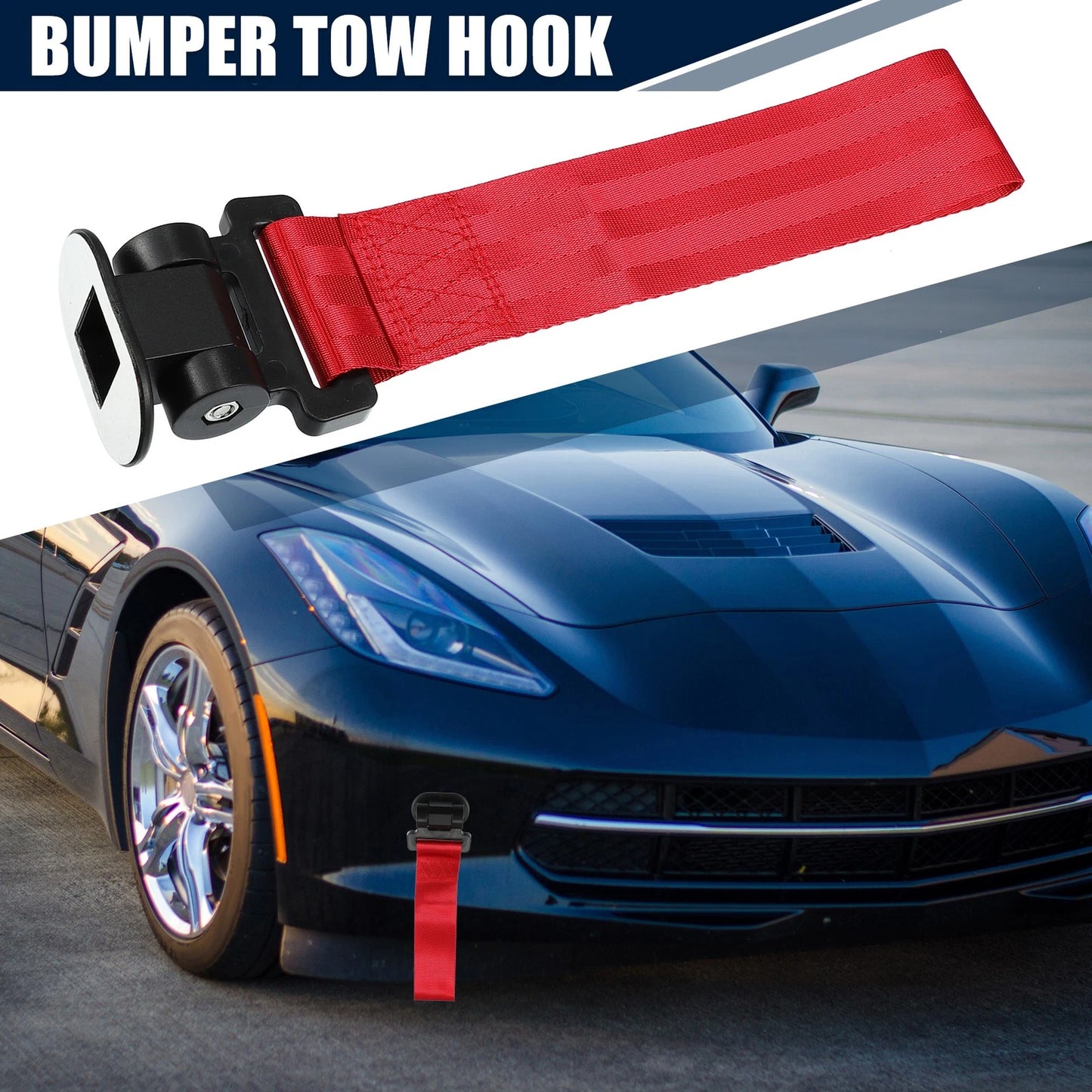 Tow Hook Strap for Car (27x6.5cm) - Red