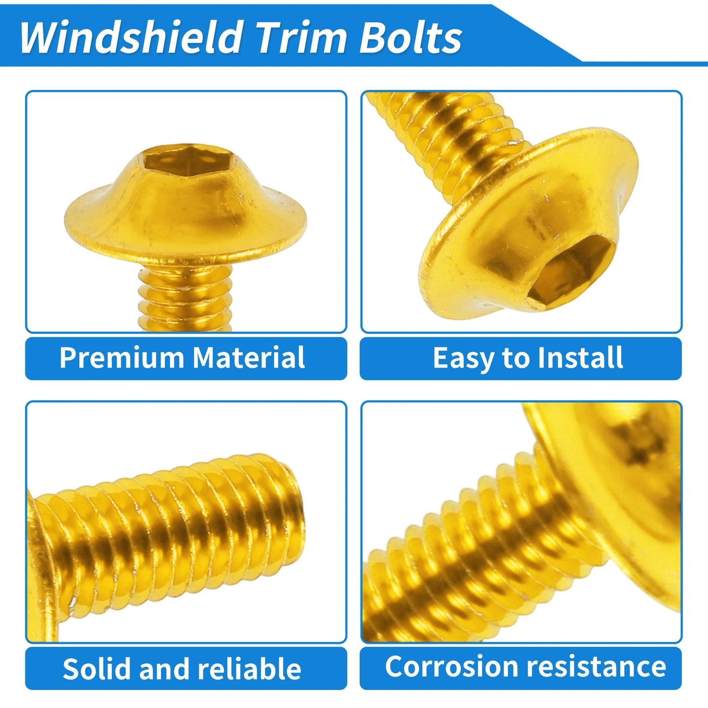 Windshield Bolt for Yamaha Motorcycles (Aluminum Rubber Gold Tone)
