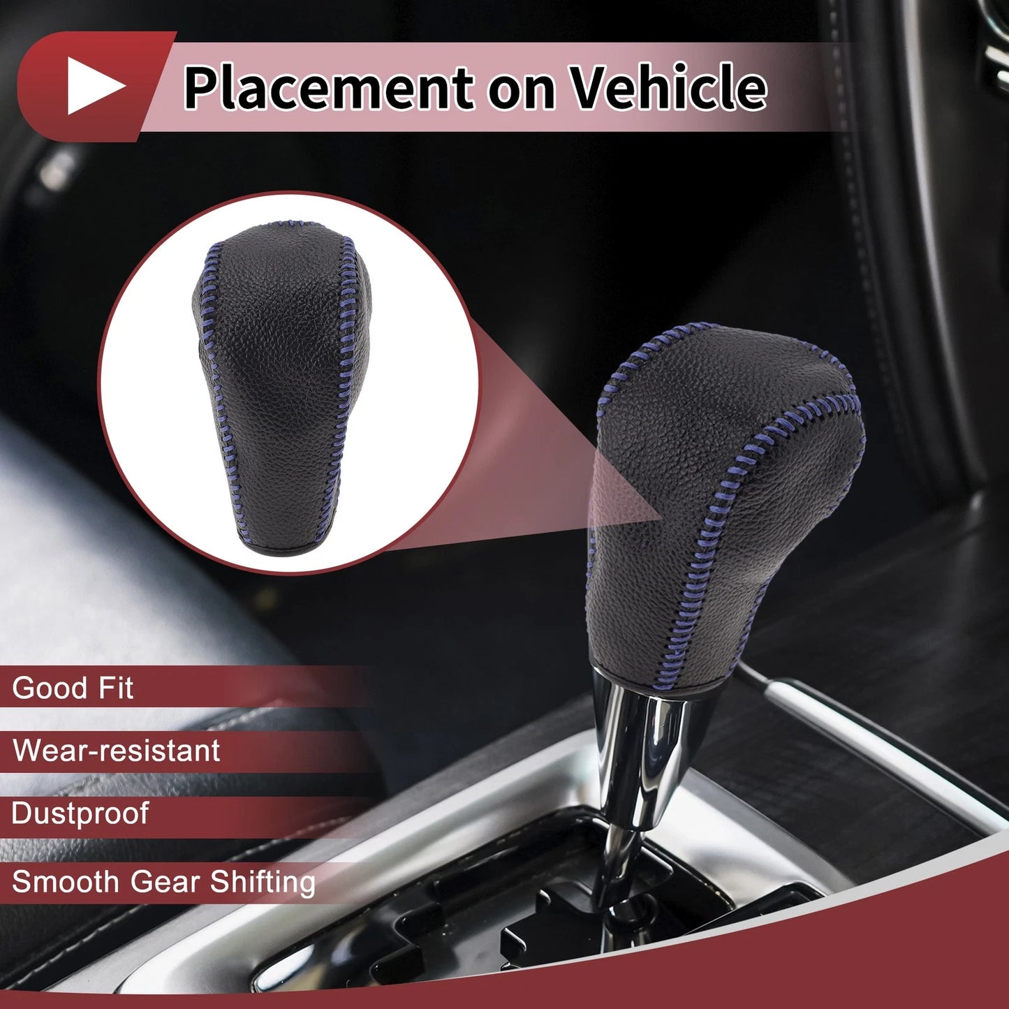 Gear Shift Knob Cover for Ford Edge (2011–2014) Blue Faux Leather