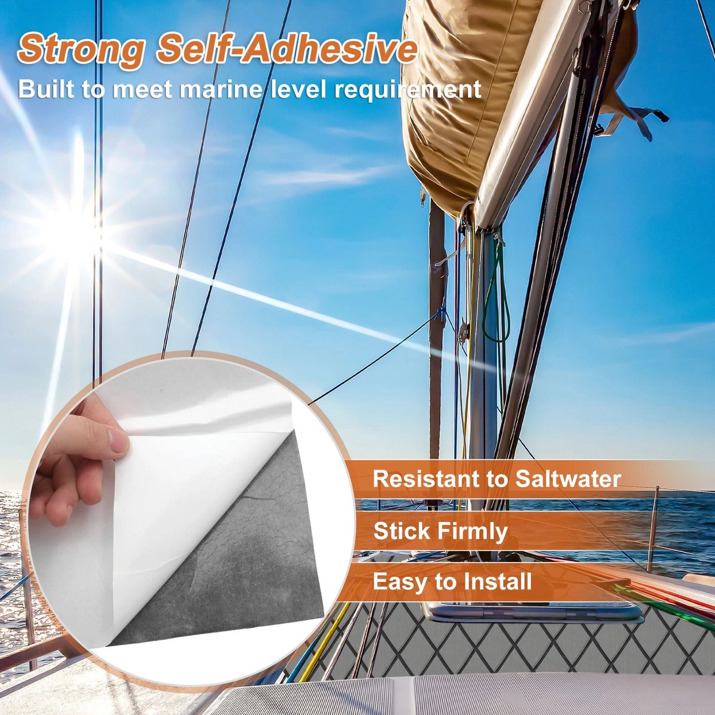 Self-Adhesive Boat Flooring Strip 96" L x 16" W Dark Gray with Black Line