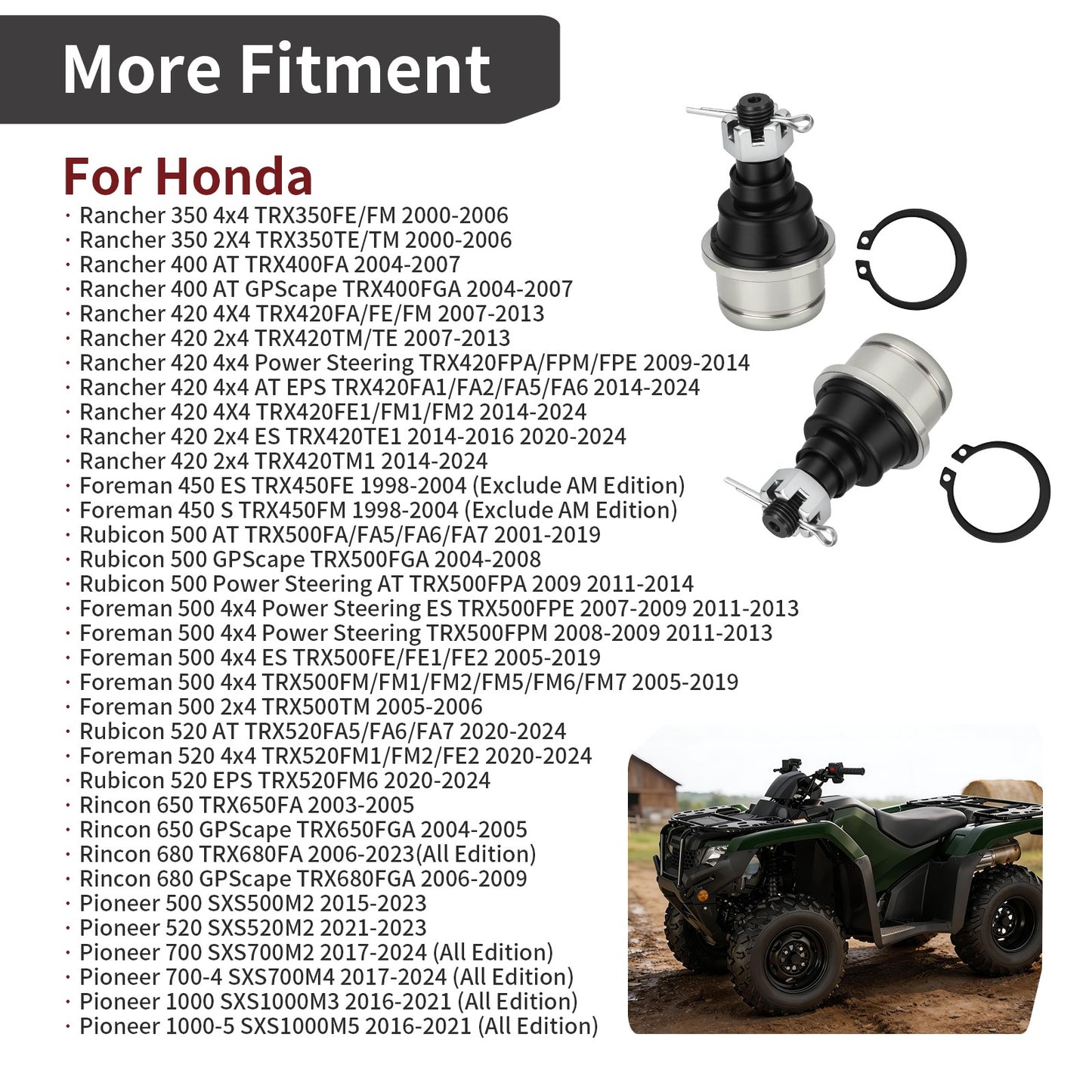 Set of 2 Ball Joints for Honda Rancher 420 TRX420 (2007–2024)