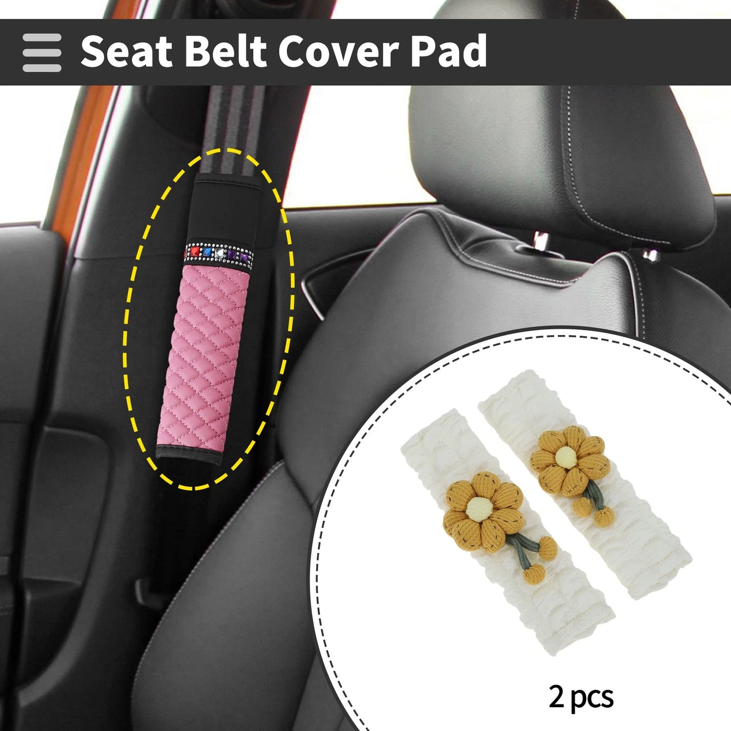 Set of 2 Yellow Seat Belt Cover Pads for Universal Fit (25cm)