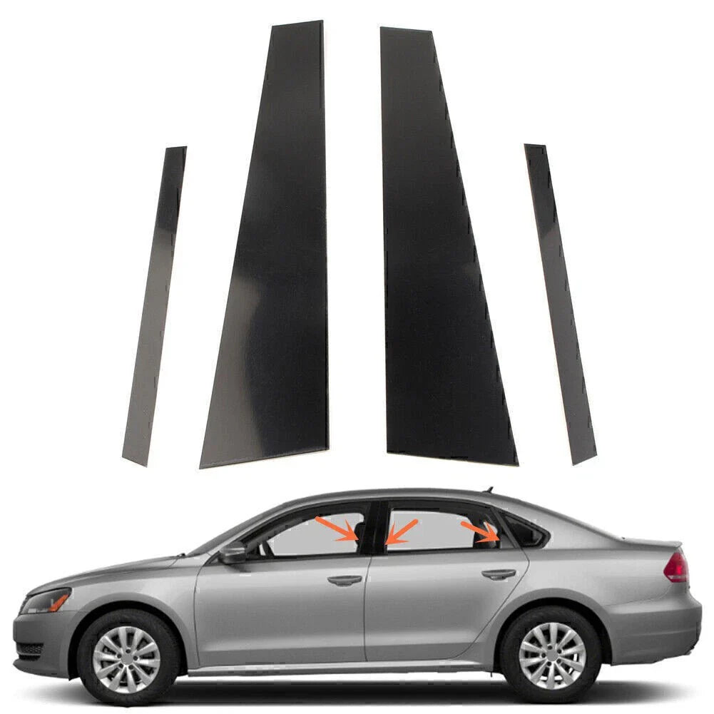 4 x Black Door Trim Pillar Post Covers for VW Jetta (2012-2018)