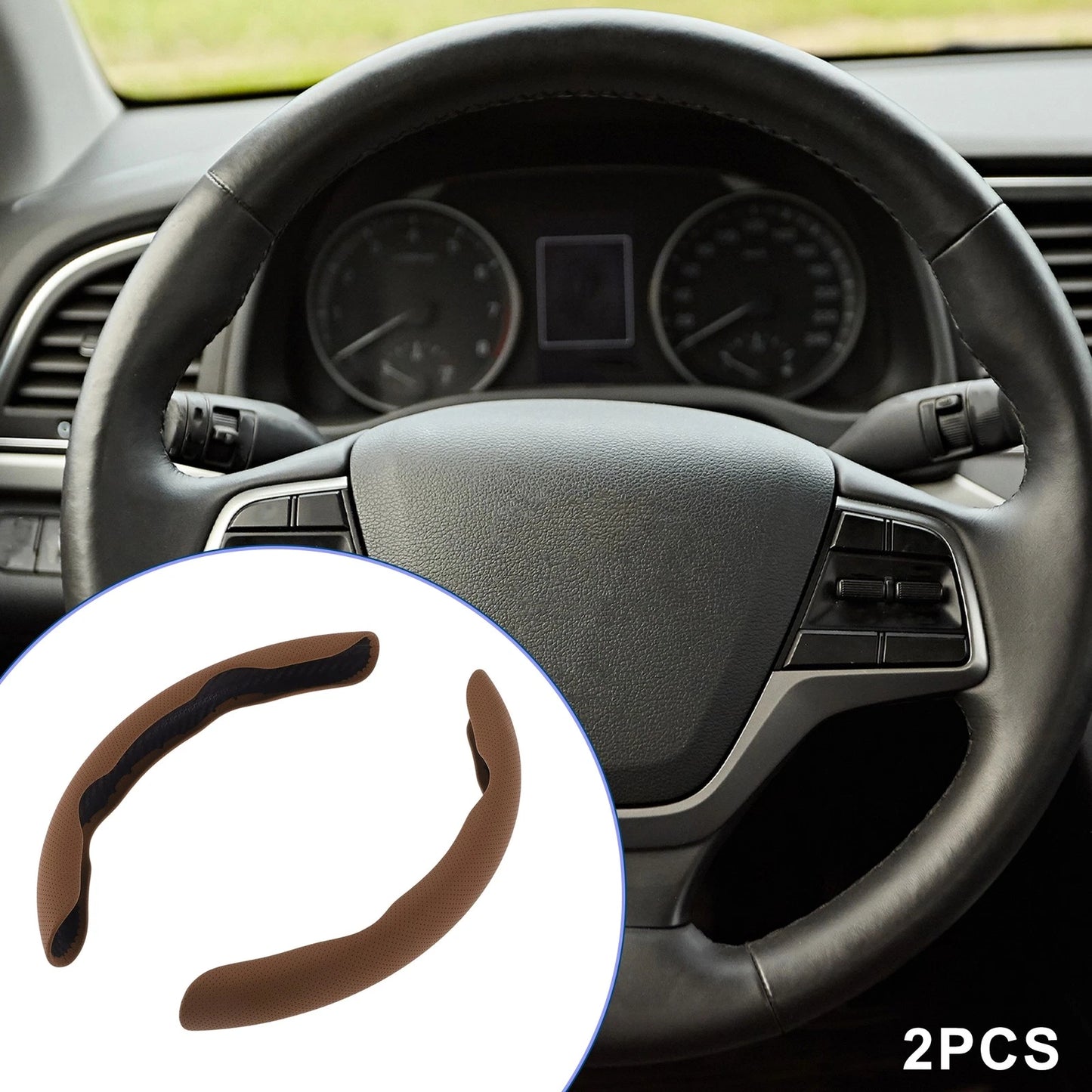 Set of 2 Rubber Steering Wheel Covers for Car (Light Brown)