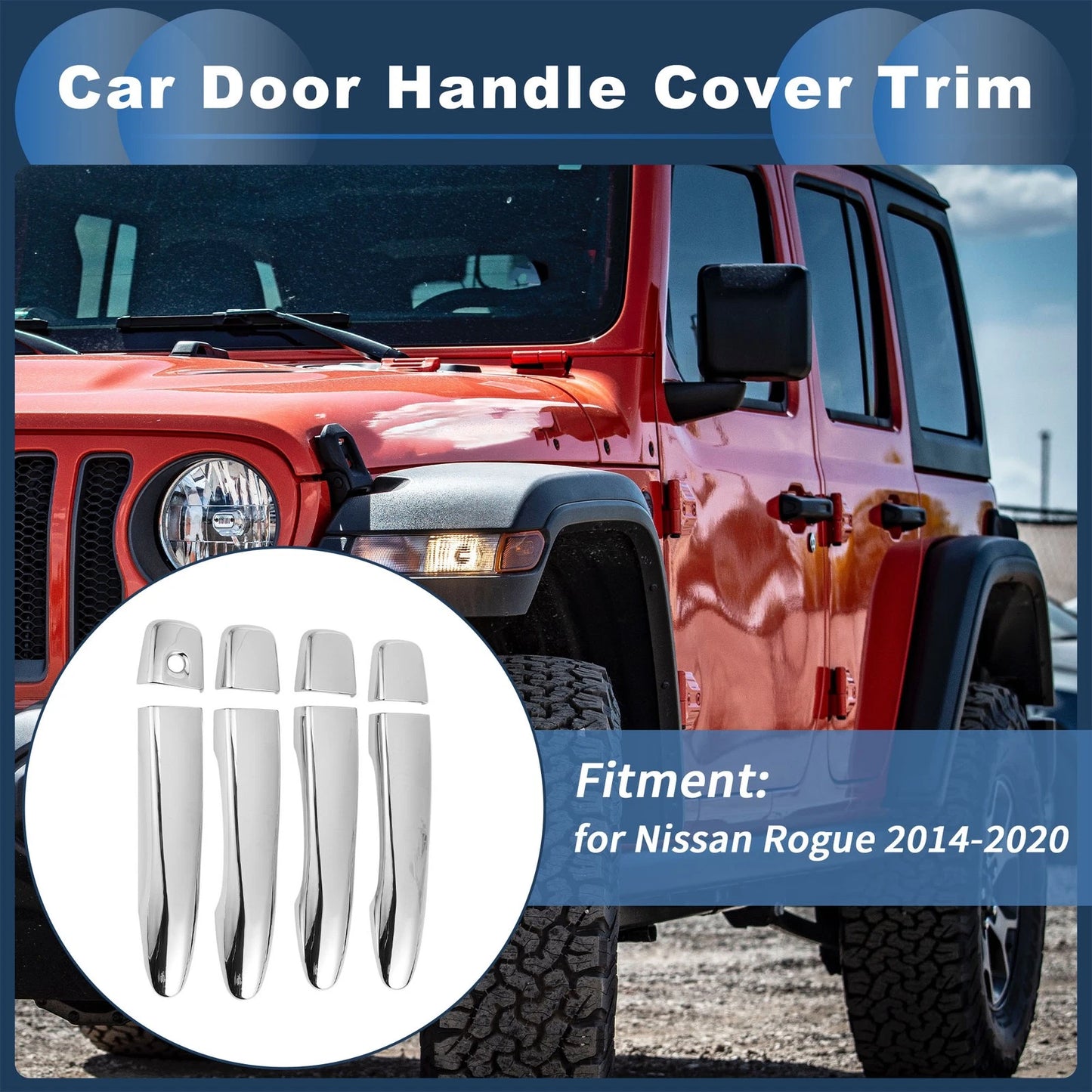 Car Door Handle Cover Trim for Nissan Rogue (2014–2020) - Silver Tone