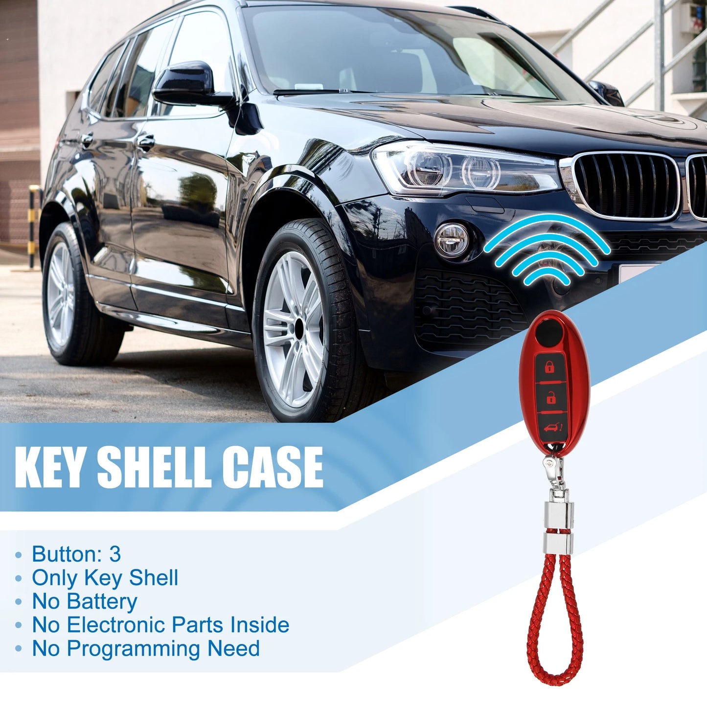 TPU 3 Button Key Fob Case Cover for Nissan (with Key Rings Kit)