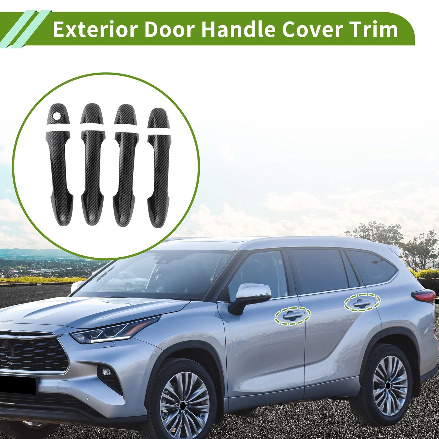 Exterior Door Handle Cover Trim for Toyota Highlander (2015–2019) Carbon Fiber Black