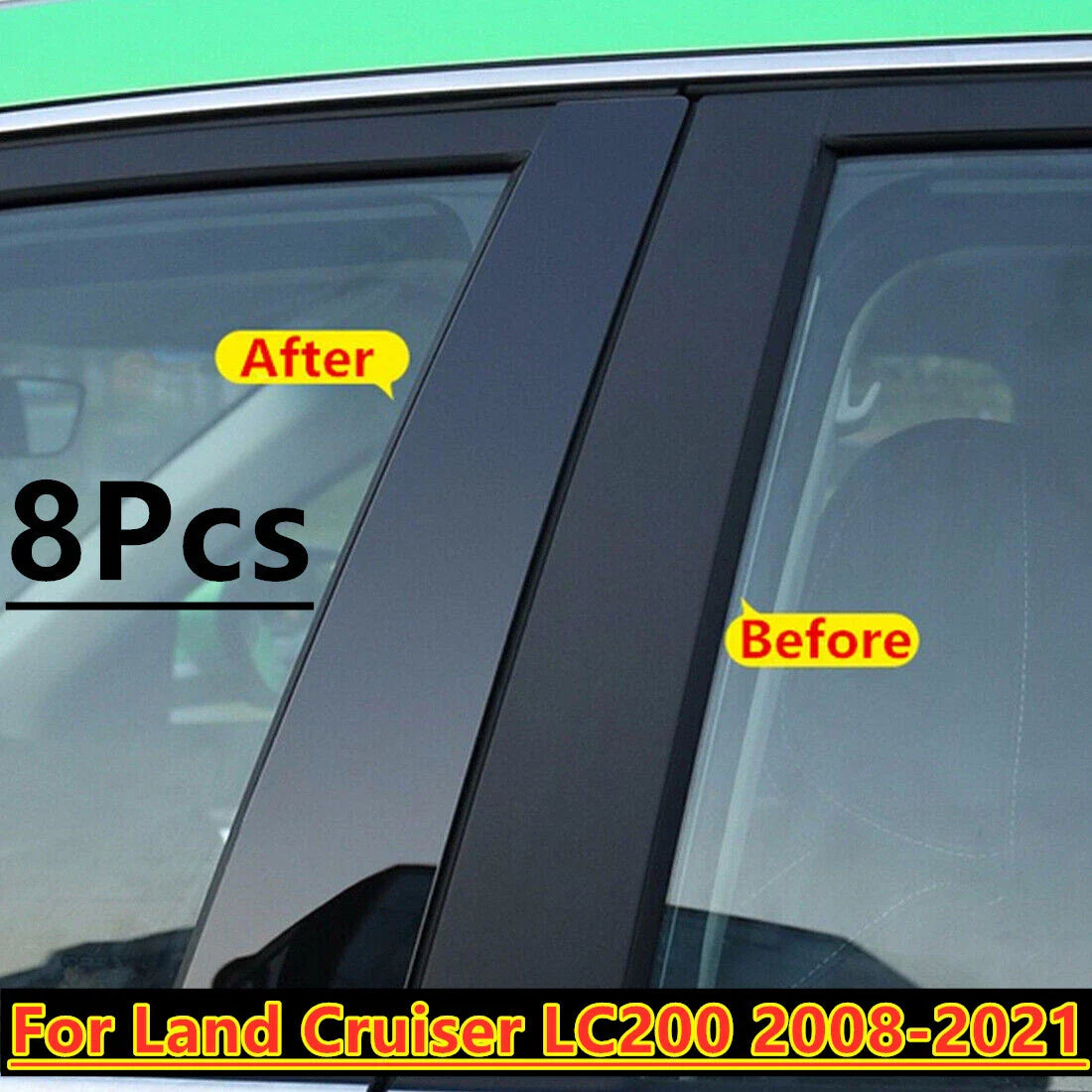 8Pcs / Door Pillar Posts Cover Trim / Land Cruiser LC200 (2008–2021)