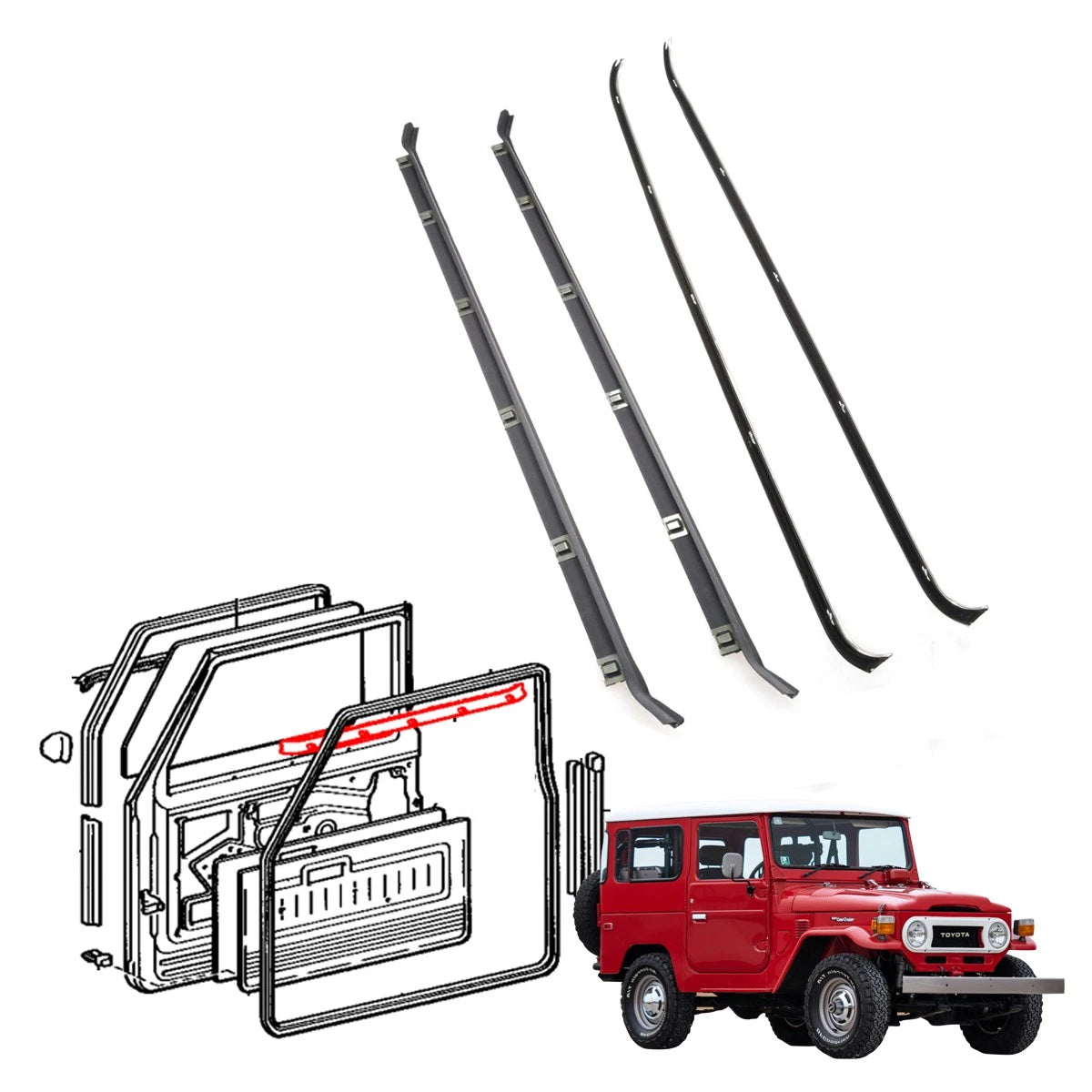 Door Glass Weatherstrip for Toyota Land Cruiser BJ40 FJ43 HJ47 (1975–1984)