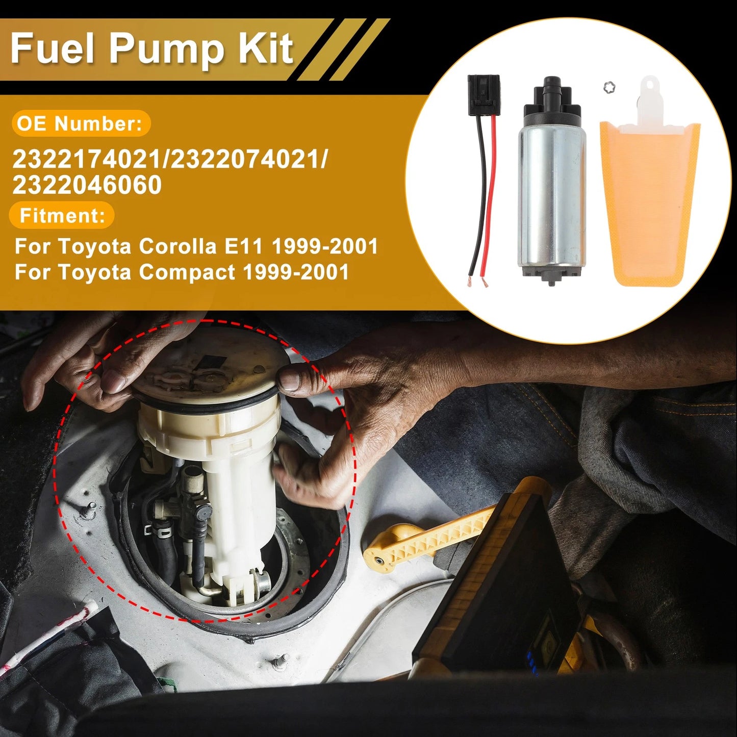 Set of 2 Metal Electric Fuel Pumps for Toyota Corolla E11 (1999–2001) 23221-74021