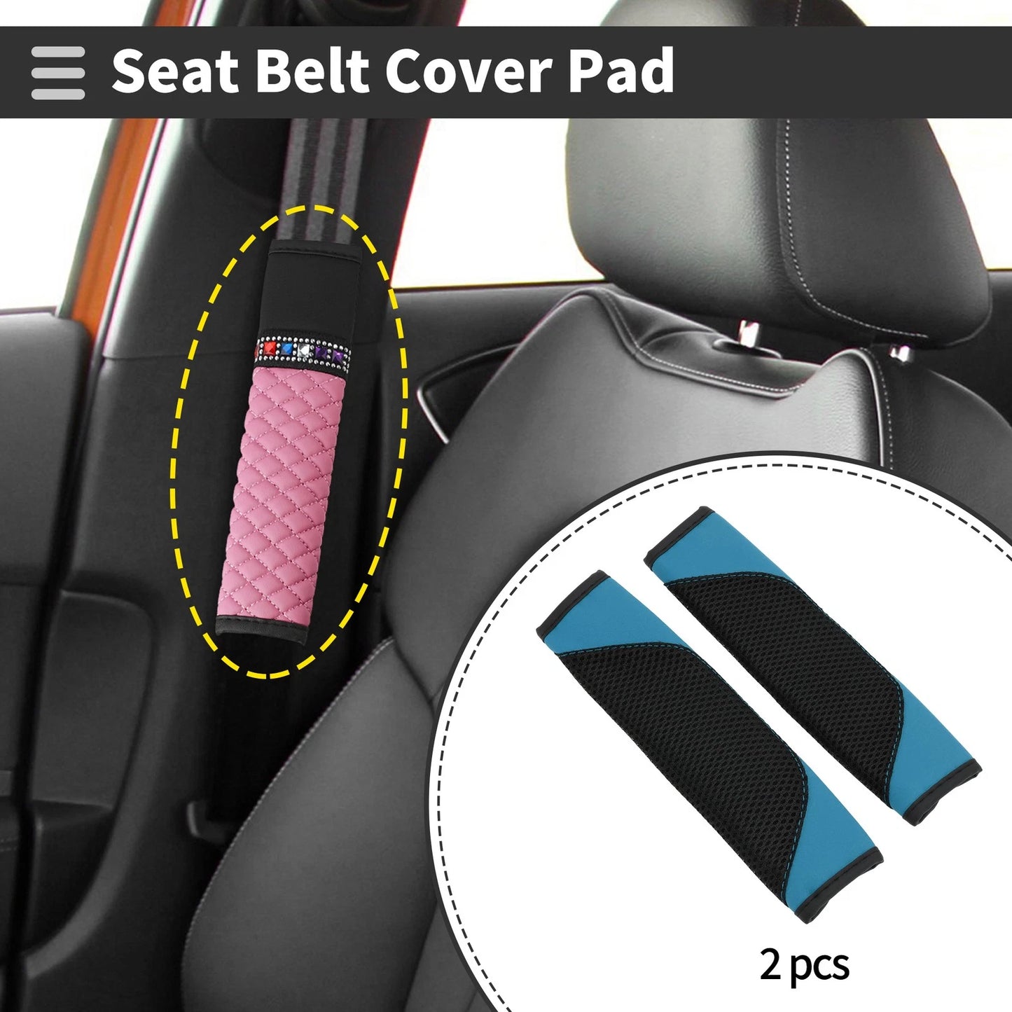 Set of 2 Sky Blue Seat Belt Cover Pads for Universal Fit (22cm)