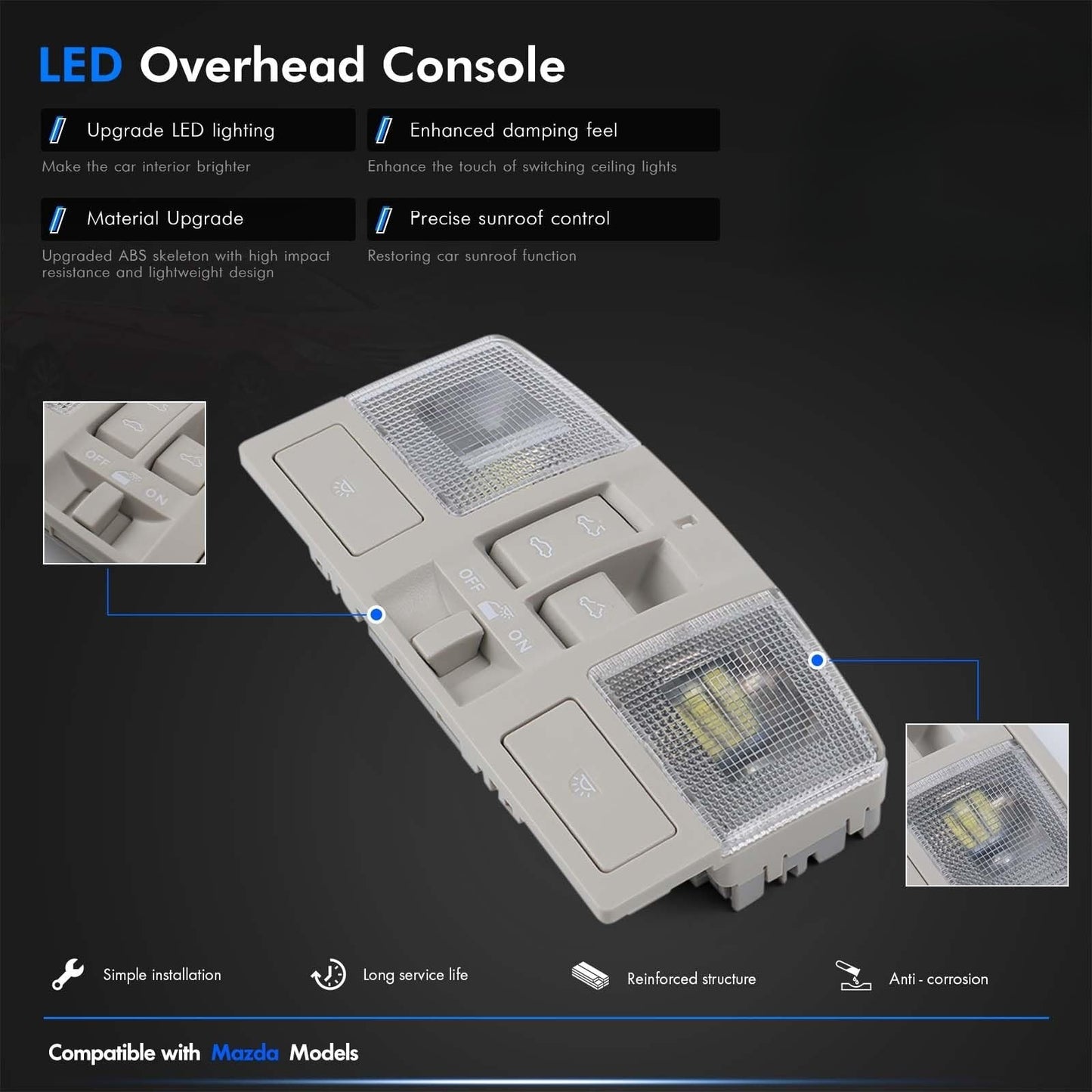 LED Overhead Console with Sunroof Switch for Mazda 3 (2010–2013)