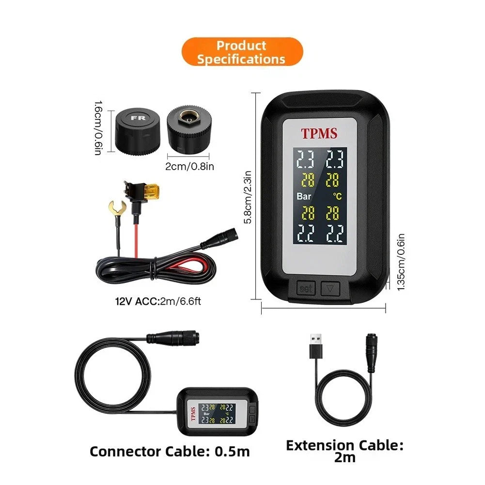 Wireless TPMS Tire Pressure Monitor APP Dual Screen USB 12V ACC for Car Use