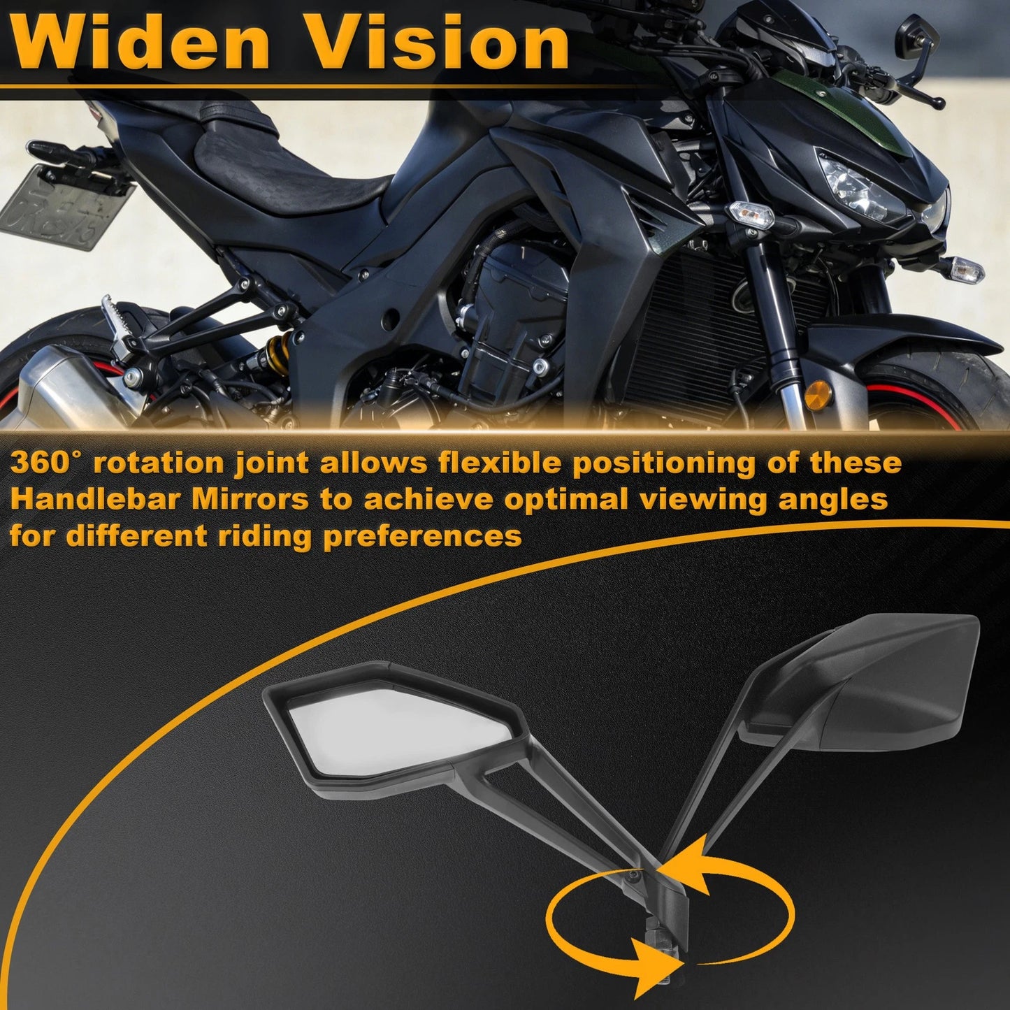 Set of 2 Rear View Mirrors for Kawasaki Z1000 (2014–2021)