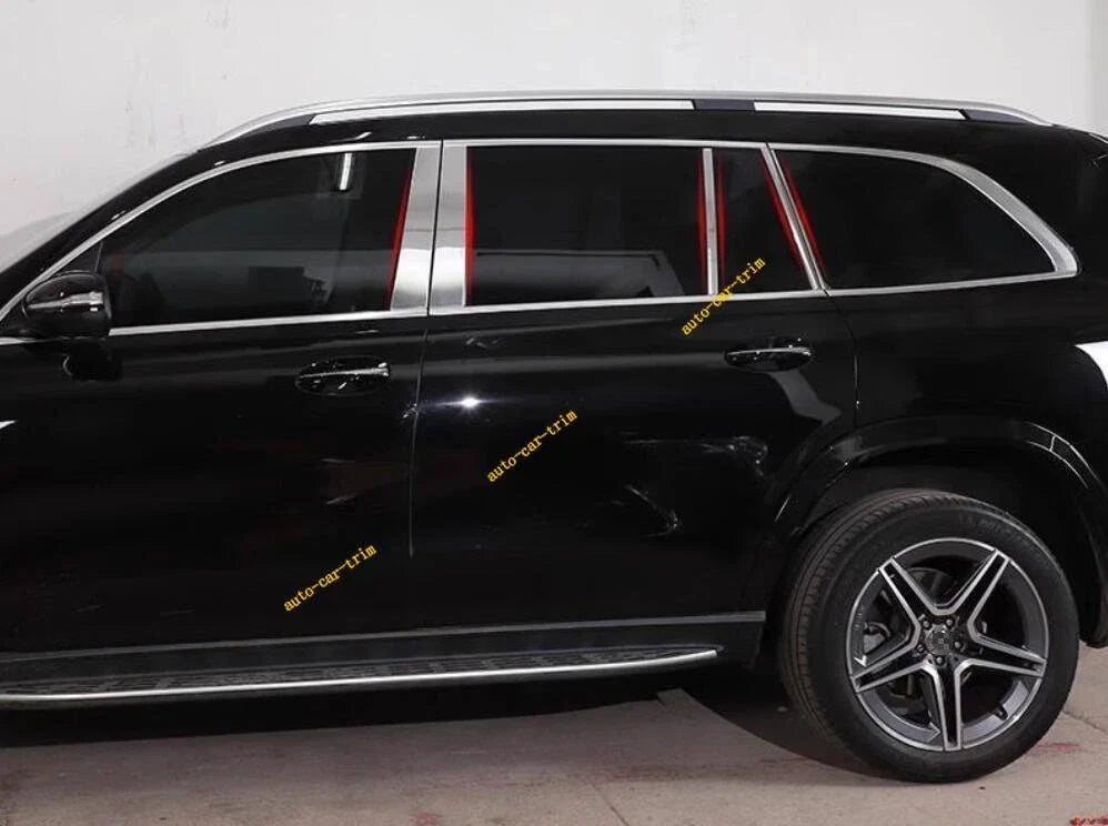 10PCS Chrome Steel Window Center Pillar Cover Trim for Benz GLS-Class (2020–2025)