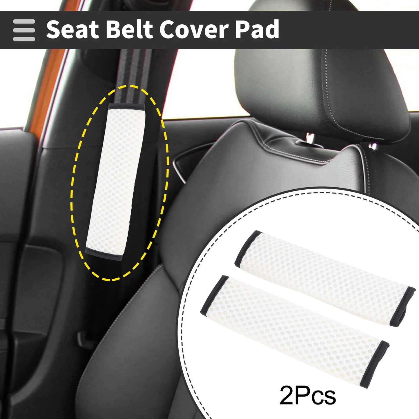 Set of 2 White Seat Belt Cover Pads for Universal Fit (23cm)