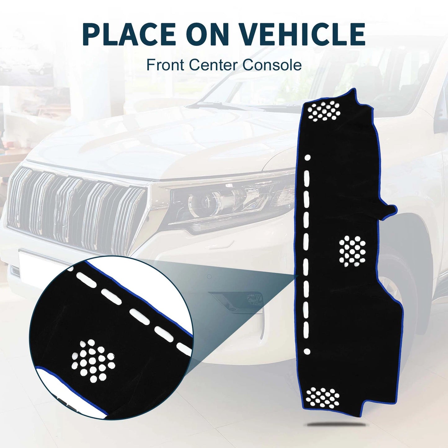 Dashboard Cover Mat for Toyota Prado (2017–2024) with Sticker Black Blue